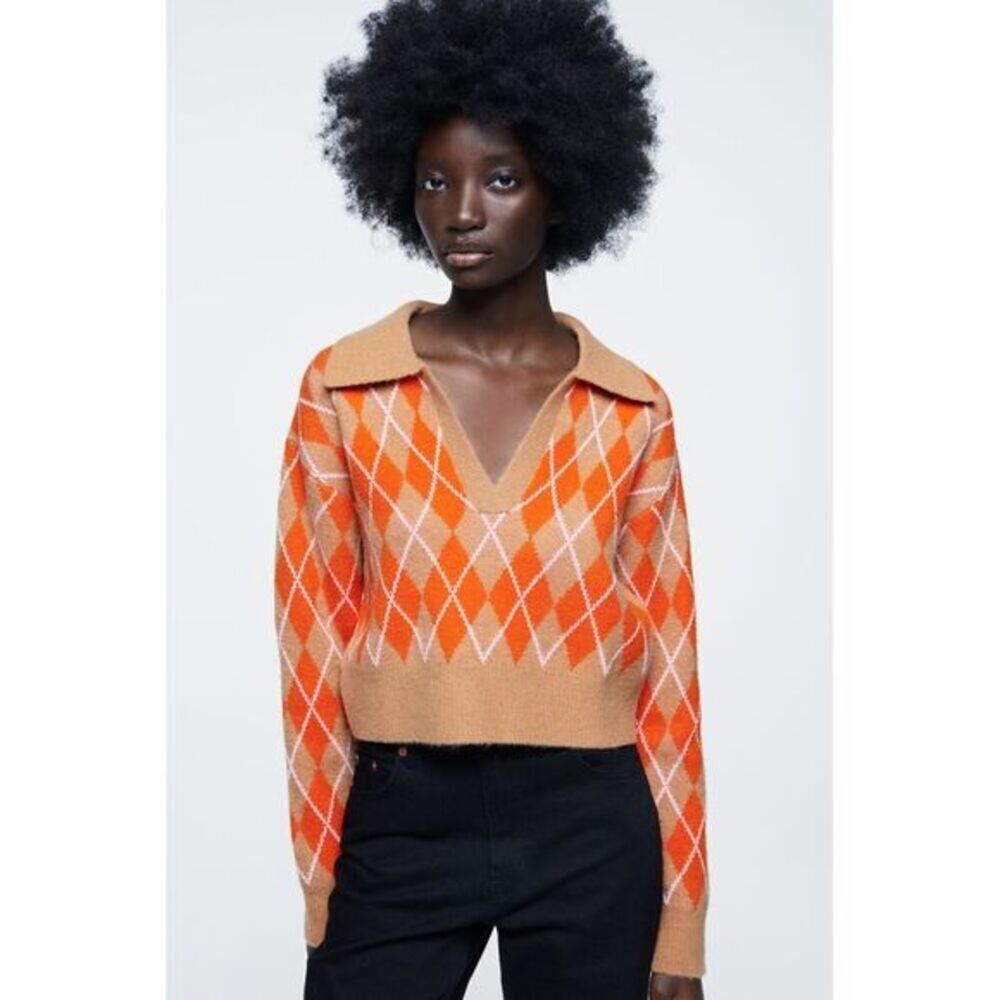 Zara argyle collared sweater size medium